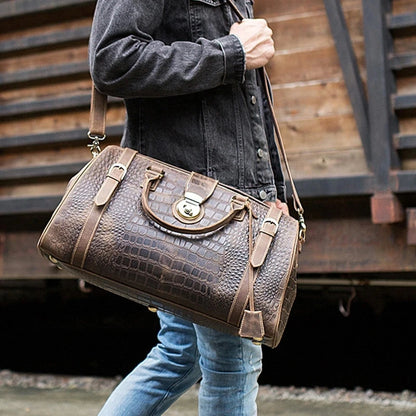 Leather Weekender Bag for Man Vintage Cow Leather Travel Luggage Bag Leather Crossbody Shoulder Bag Travelling Handbag