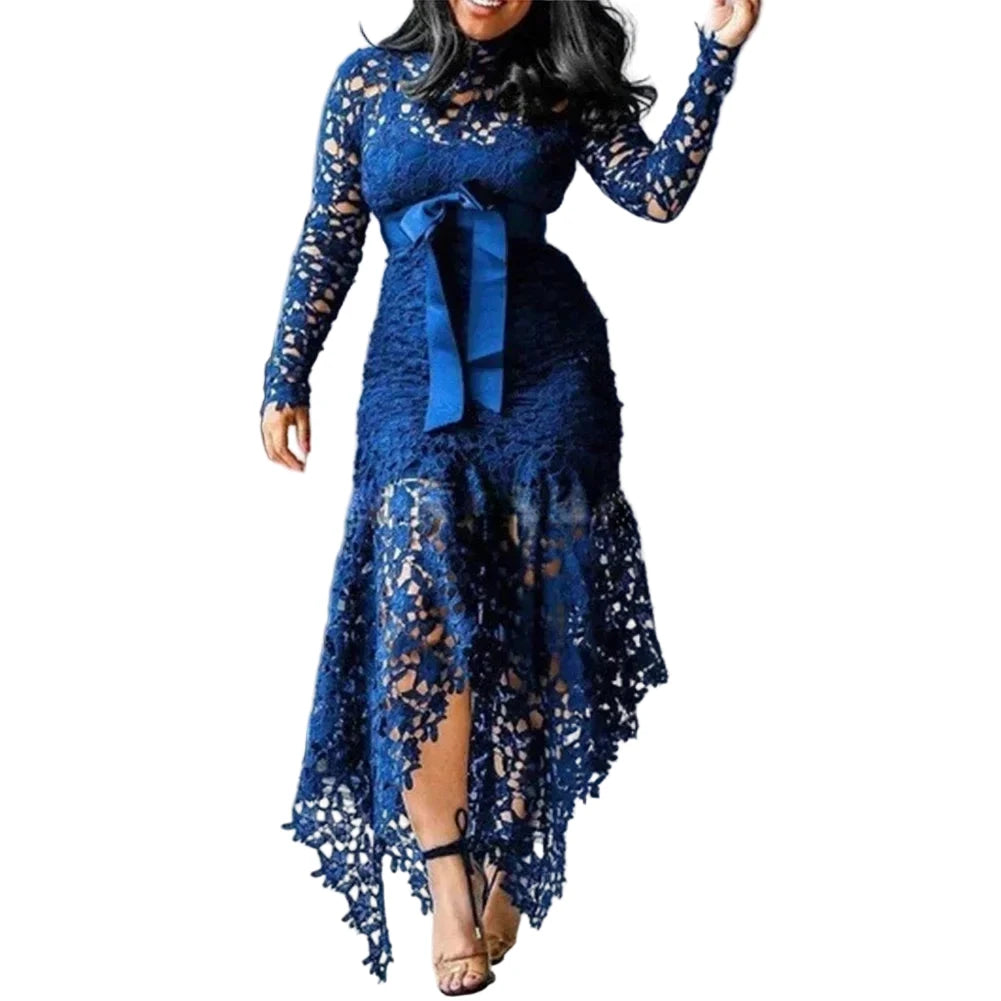 Ladies Elegant Lace Maxi Dress Women Wedding Evening Party Bodycon Long Sleeve Dresses plus Size Fashion