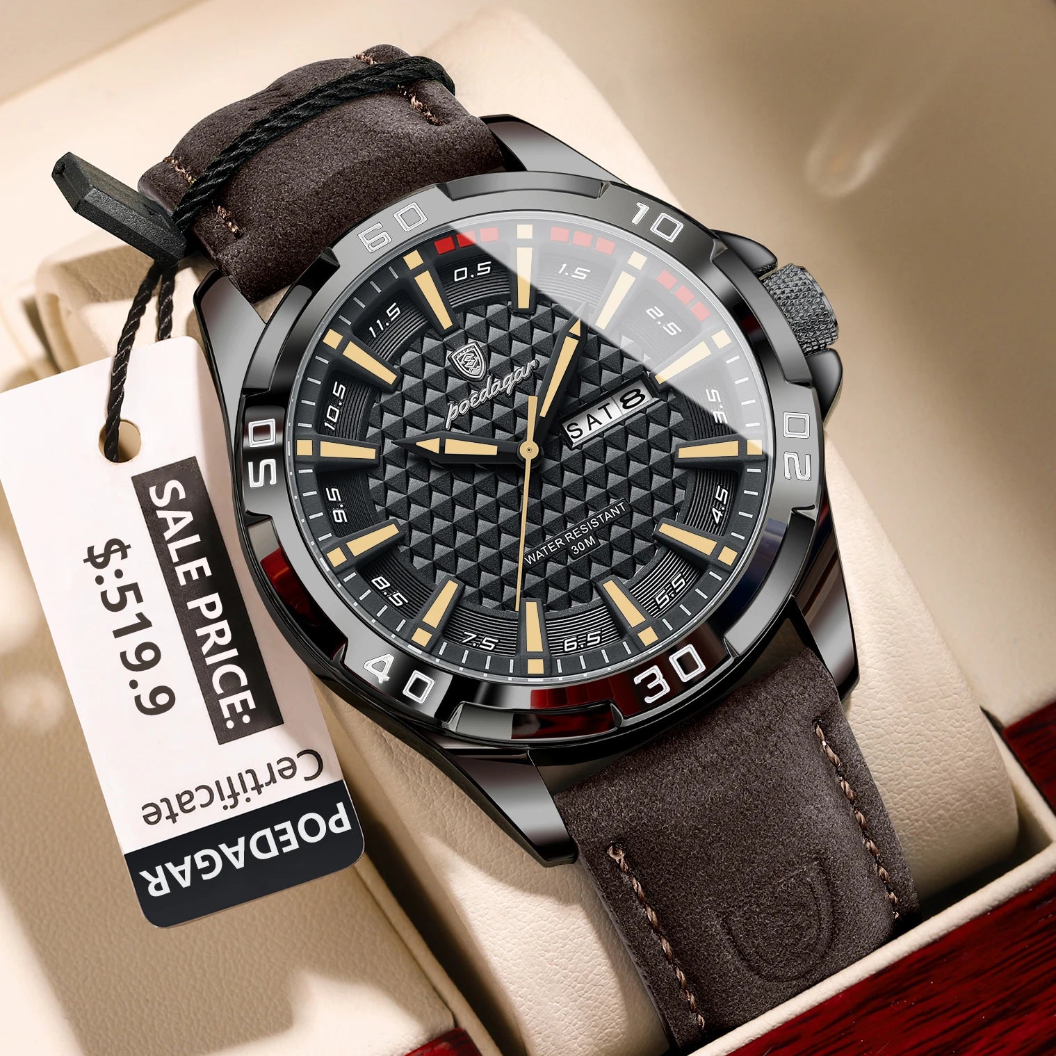 Original Man Wristwatch Top Luxury Waterproof Luminous Date Week Watch for Men Quartz Sport Leather Men'S Watches Reloj