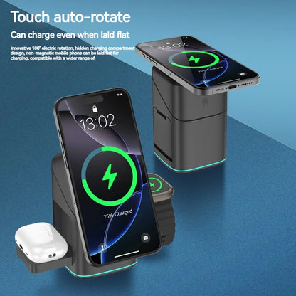 3 in 1 Wireless Charger - Electric Rotating Magnetic Charging Station for Iphone 16/15/14 Pro Max/Samsung, Phone Watch Earbuds