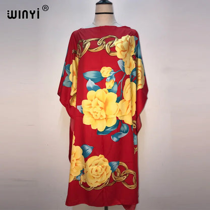Africa Fashion Blogger Recommend Popular Printed Silk Kaftan Maxi Dresses Loose Summer Beach Bohemian Kaftan Long Dress for Lady