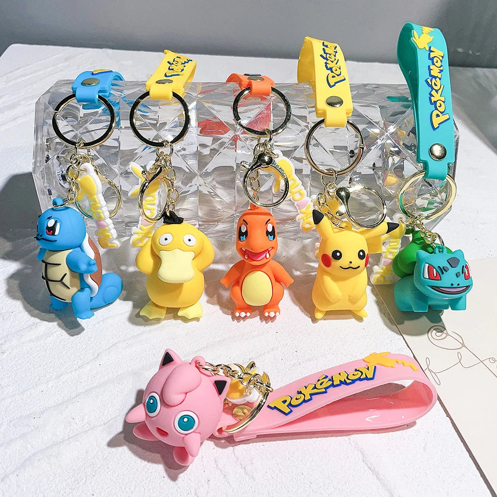Pokemon Keychain Anime Cartoon Pikachu Creative Key Chain Ornaments Dolls Eevee Psyduck Rowlet for Kids Toys Bag Pendant Gifts