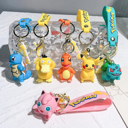 Pokemon Keychain Anime Cartoon Pikachu Creative Key Chain Ornaments Dolls Eevee Psyduck Rowlet for Kids Toys Bag Pendant Gifts