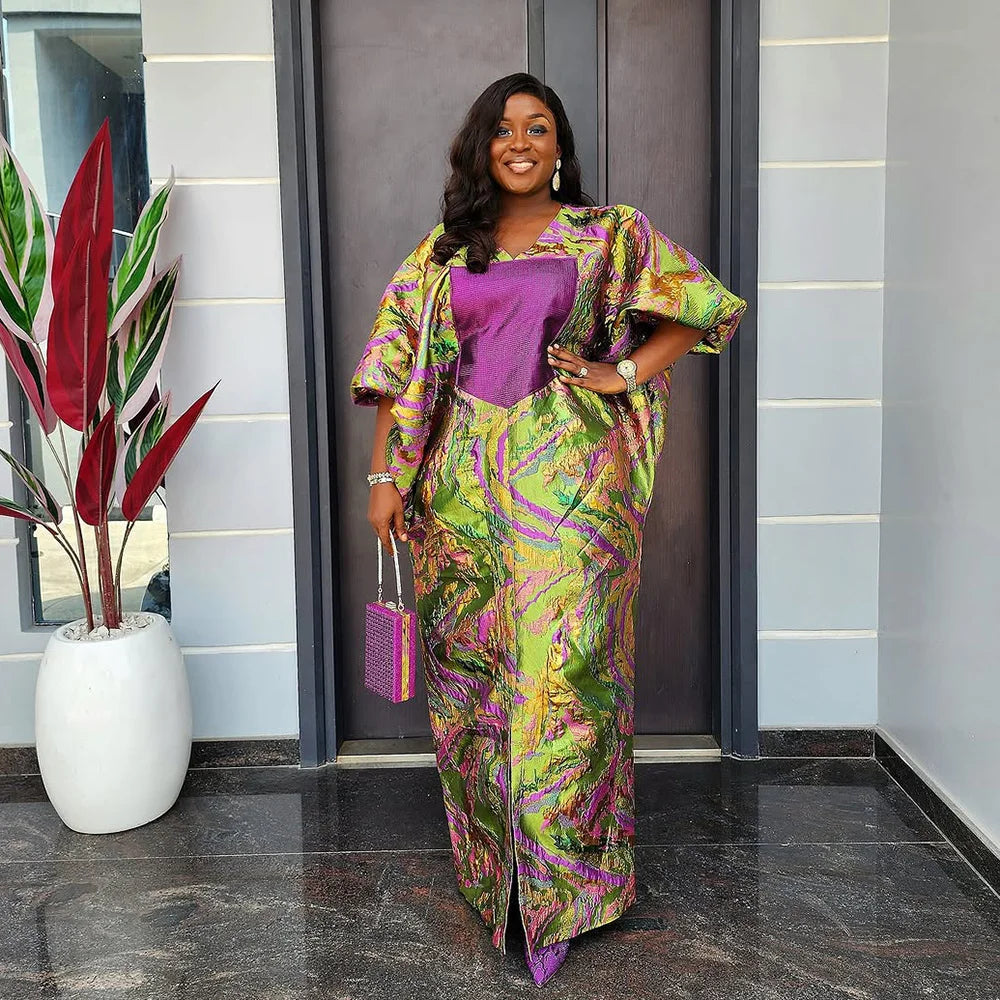 The New Listing Woman African Dresses for Party Fashionable Jacquard Fabric Evening Dresses Woman Elegant Luxury Woman Kaftan