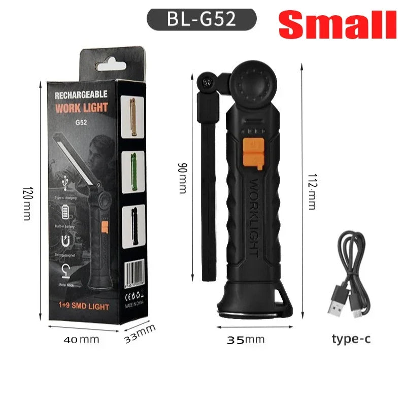 New Portable COB LED Flashlight USB Rechargeable Work Light Magnetic Lanterna Hanging Lamp with Built-In Battery Camping Torch