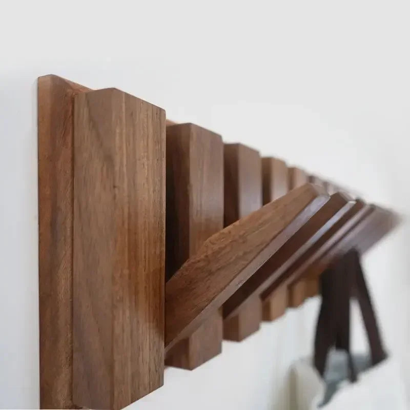 Coat Hat Key Rack Hangers Natural Walnut Texture Wall Clothes Hanger Nordic Solid Wood Manual Wall Decorative Magnetic Foldable
