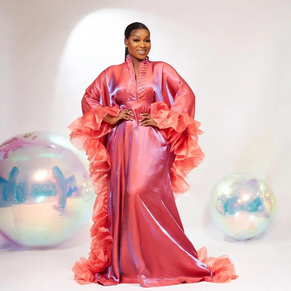 Luxurious Evening Dresses High Quality African Dresses Batwing Hem Turkey Wedding Dress Dashiki Ankara