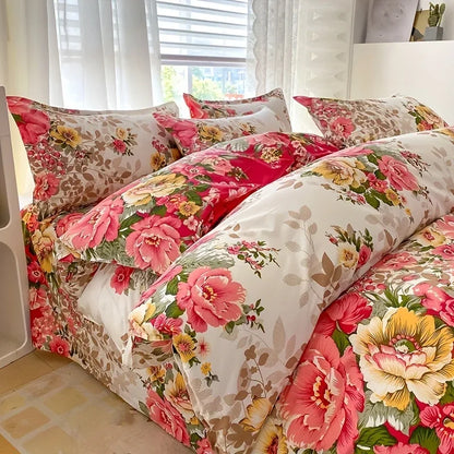 Floral Duvet Cover Set with Zipper Closure - 3 Piece Bedding Set Includes 1 Duvet Cover and 2 Pillowcases