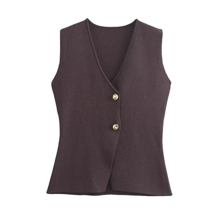 2025 Women Skirt Set Wine Red Knitted V-Neck Sleeveless Slim Vest +Solid High Waist Zipper Patchwork Long Skirt Street
