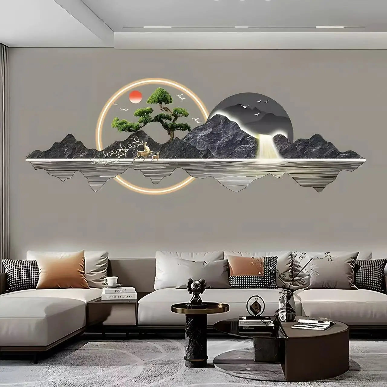 Acrylic Carved LED Light Hanging Painting, New Living Room, Office Sofa, Background Wall Decoration Painting, Rizhao Jinshan
