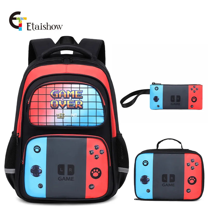 Back to School Game Console Pattern DIY School Bags for Primary and Secondary Students Lunch Bag Shoulder Bags Three Sets
