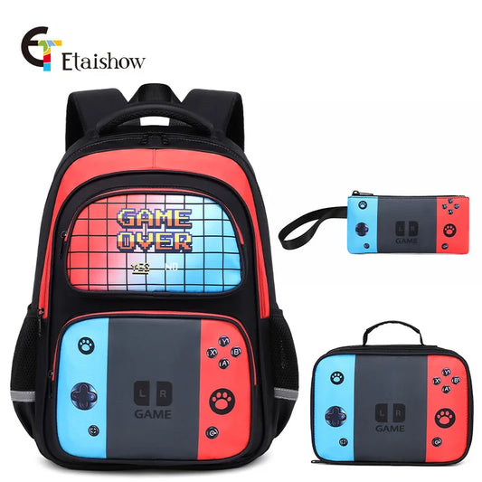 Back to School Game Console Pattern DIY School Bags for Primary and Secondary Students Lunch Bag Shoulder Bags Three Sets