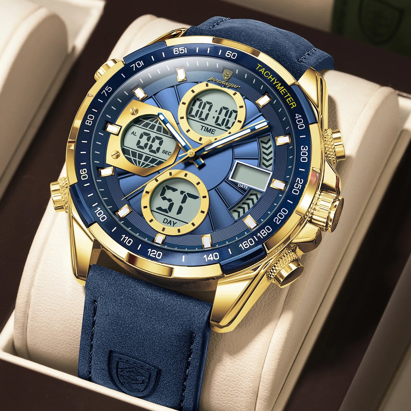 LED Luxury Men Watch Luminous Week Date Dual Time Display Digital Man Clock Alarm Electronic Men'S Quartz Watches Reloj