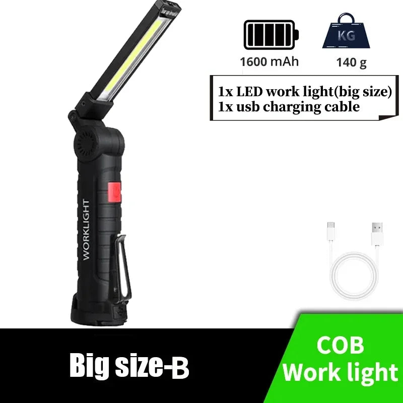 New Portable COB LED Flashlight USB Rechargeable Work Light Magnetic Lanterna Hanging Lamp with Built-In Battery Camping Torch