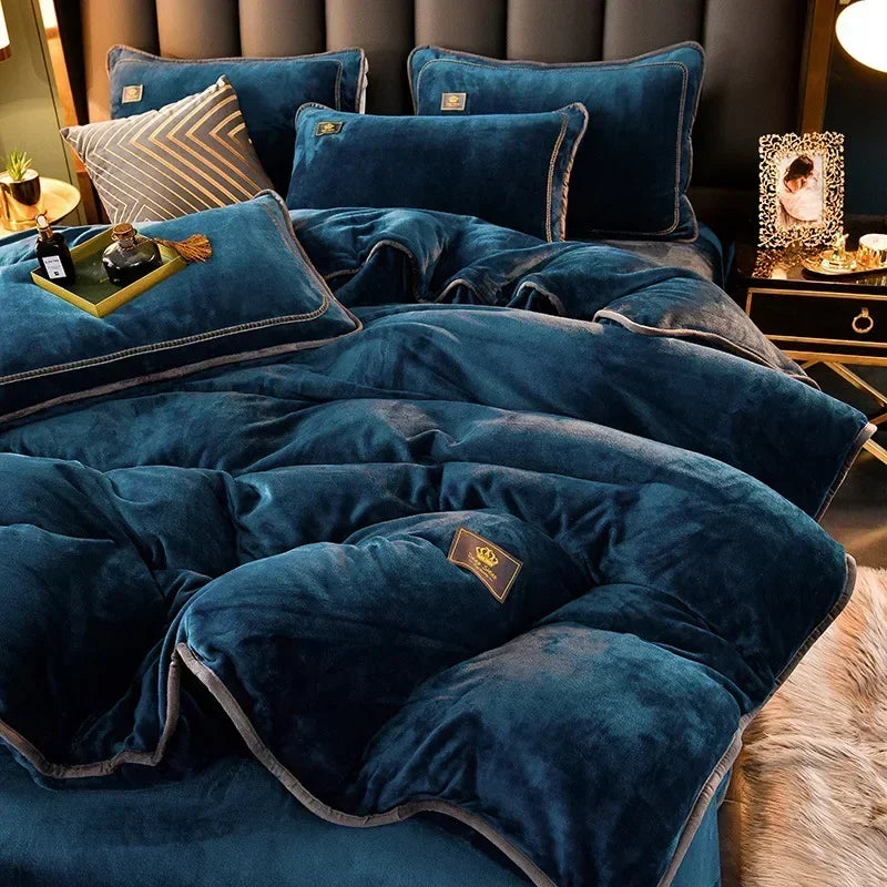 Luxury Milk Fleece Supper Ultra-Thick Bedding Set Queen Size High End Warm Winter Duvet Cover Set Warmth Comforter Bedding Sets