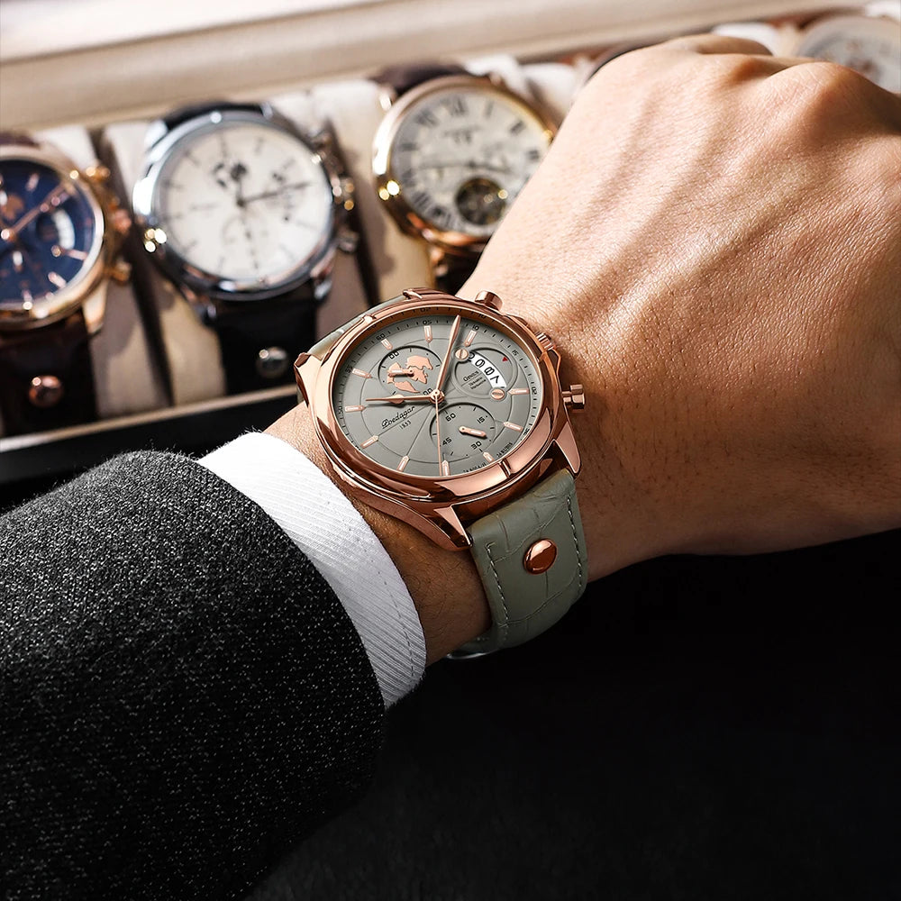 Sports Casual Man Watch Date Waterproof Luminous Leather Chronograph Men'S Watch Business Luxury Quartz Watches for Men