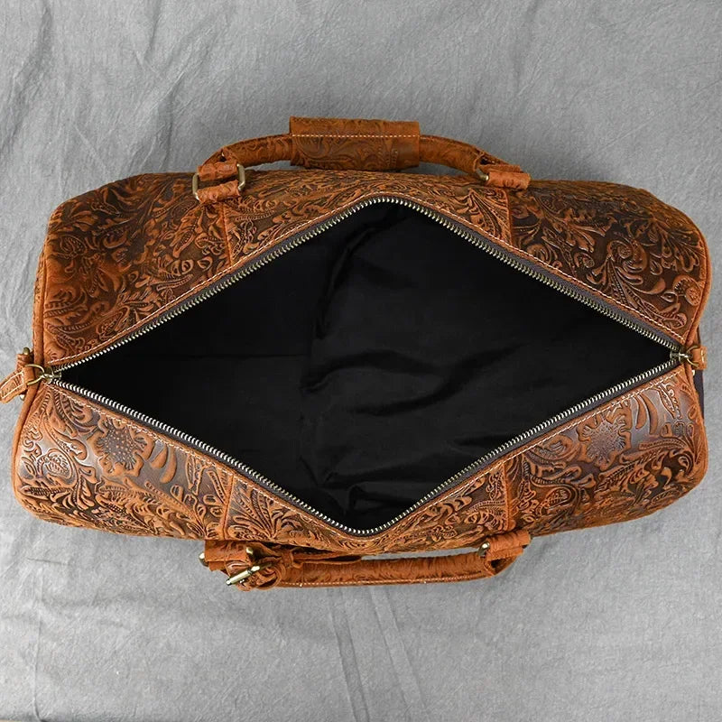 52Cm Vintage Genuine Leather Travel Bag for Men Crazy Horse Leather Travel Duffle Large Shoulder Bag Cowhide Bag Weekend Bag