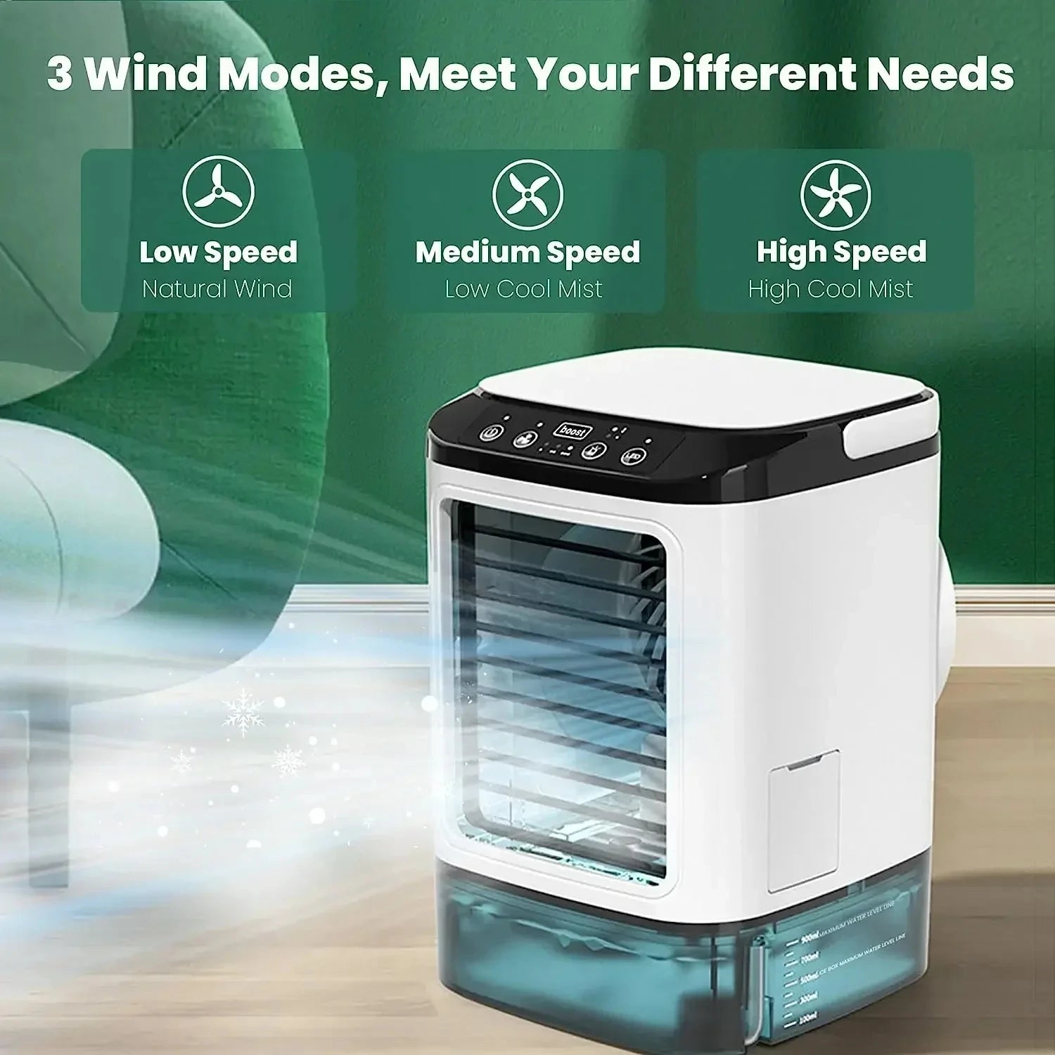 Portable Air Conditioner 3-Speed Small AC Unit Mini Air Cooler 900ML Water Tank Electric Fan with Humidifier for Bedroom Office