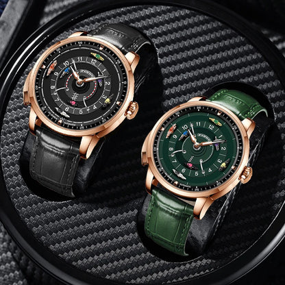 PINDU New Horse Racing Series Men Mechanical Watch NH35 Movement Horse Racing Wheel Game Design Sapphire 50M Waterproof Watch