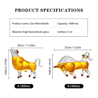 1000Ml Cattle Glass the Wine Bottle Fruit Juice Whisky Borosilicate Animal Arts and Crafts Ornament Decoration for Bar Gift