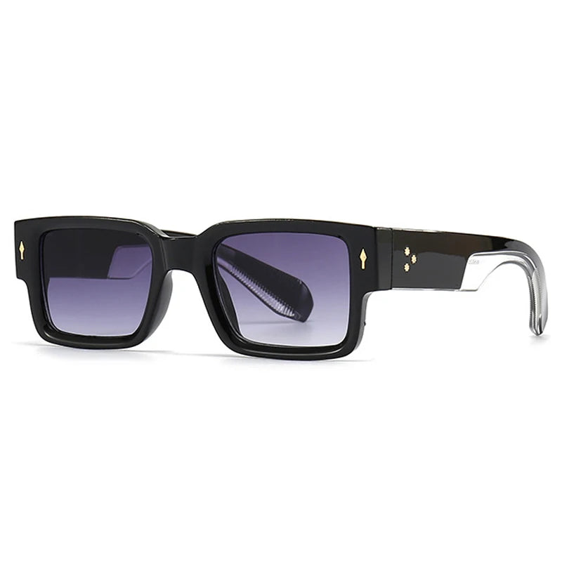 Ins Popular Fashion Square Rivets Men Sunglasses Vintage Punk Gradient Women Trending Dark Green Sun Glasses Shades UV400