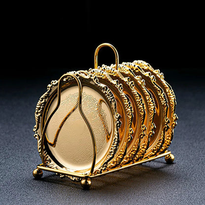 Vintage Zinc Alloy Golden Cocktail Coaster Metal Exquisite Cake Tray Setsilver Plated Mat Placemat Snack Tray Dishes Rack Set