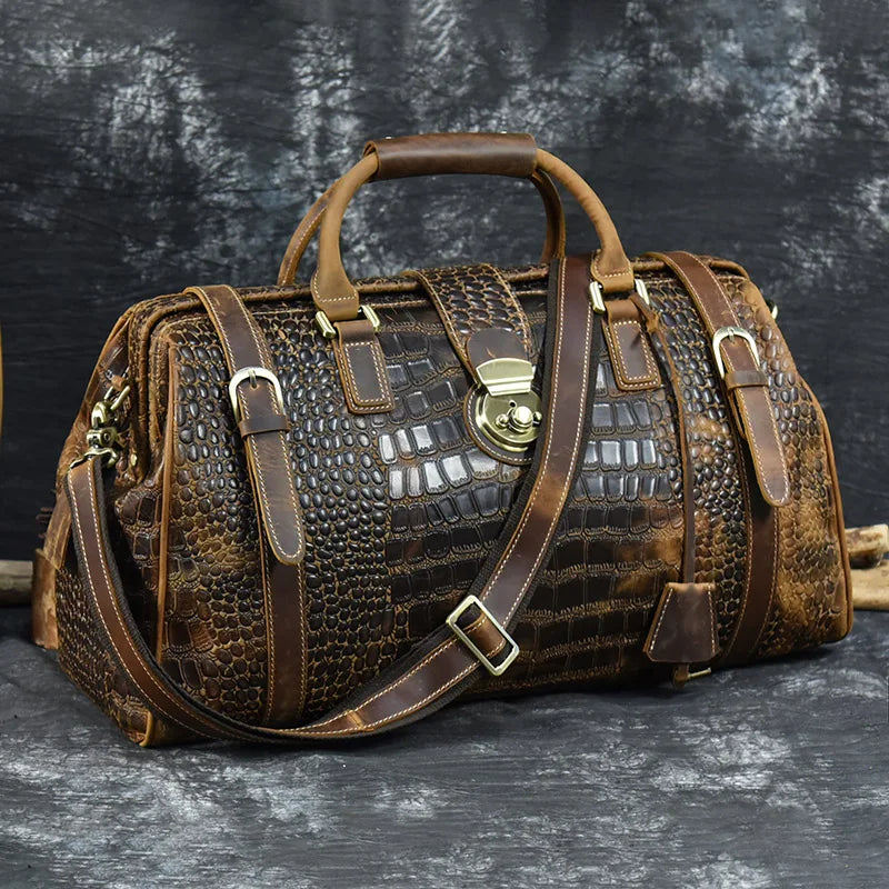 Leather Weekender Bag for Man Vintage Cow Leather Travel Luggage Bag Leather Crossbody Shoulder Bag Travelling Handbag