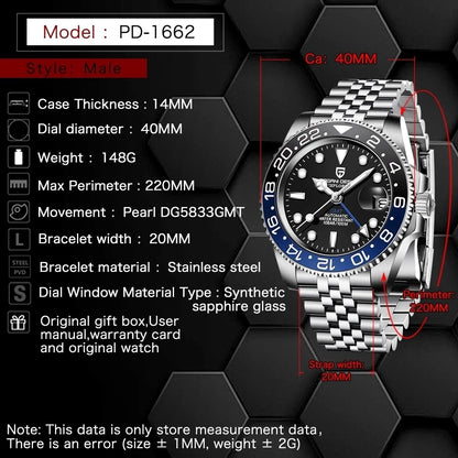 40MM Ceramic GMT Automatic Watch Men'S Mechanical Watch Sapphire Glass 100M Waterproof Men'S Mechanical Watch