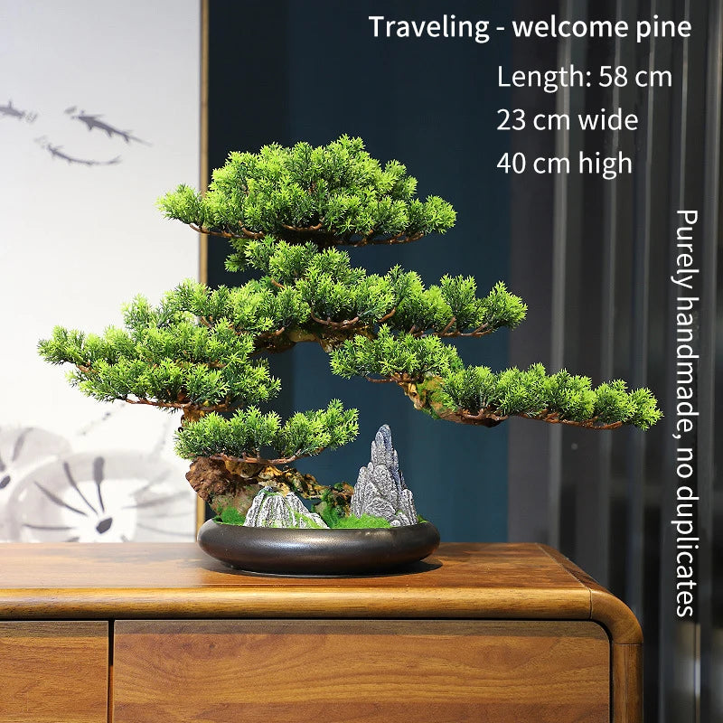 Simulation Bonsai Trees Are Suitable for Decoration, Immortal Welcoming Pine, Green Planting, Artificial Landscape, Home, Living