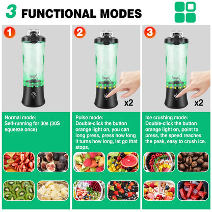 600ml Portable Mini Blender - USB Rechargeable Smoothie Maker for Effortless Travel and Ice Blending