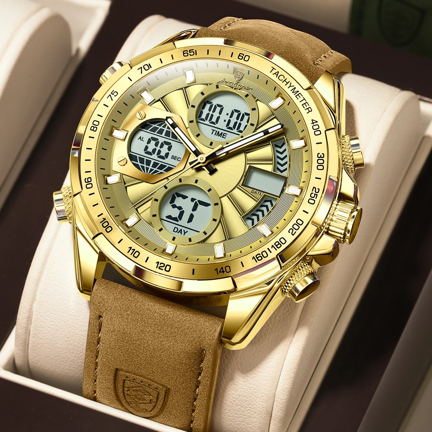 LED Luxury Men Watch Luminous Week Date Dual Time Display Digital Man Clock Alarm Electronic Men'S Quartz Watches Reloj