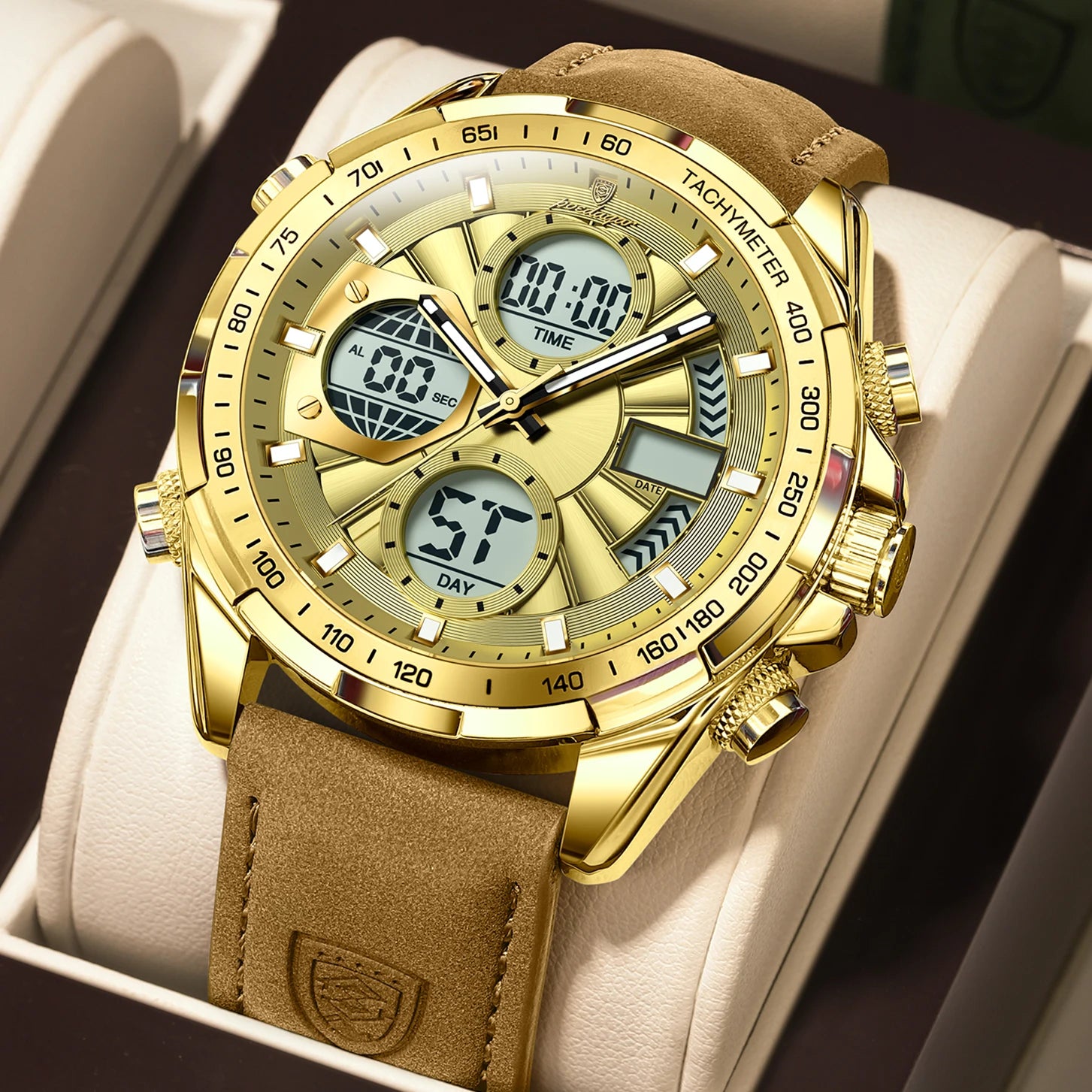 LED Luxury Men Watch Luminous Week Date Dual Time Display Digital Man Clock Alarm Electronic Men'S Quartz Watches Reloj