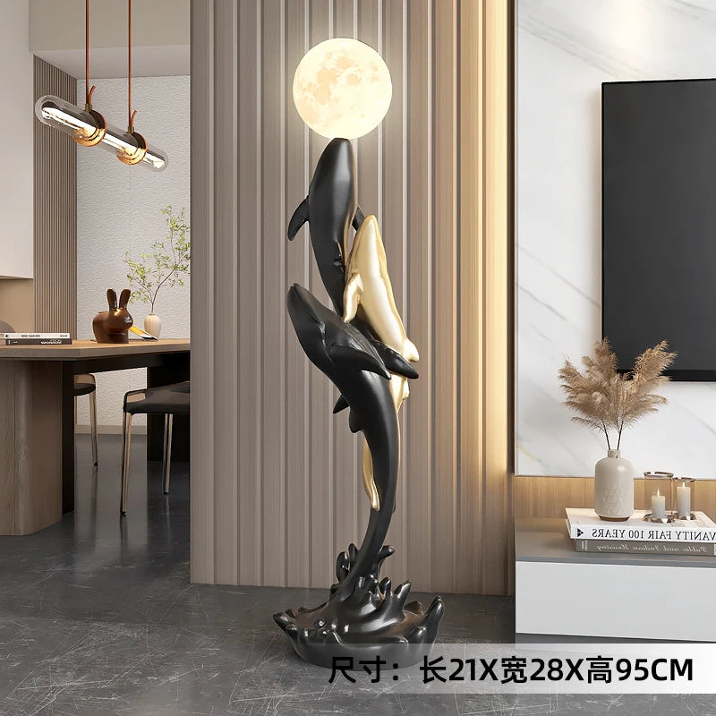 Home Decor Luminous Whale Statue Large Floor Decor Nordic Living Room Auspicious Animal Sculpture Art Ornament Housewarming Gift