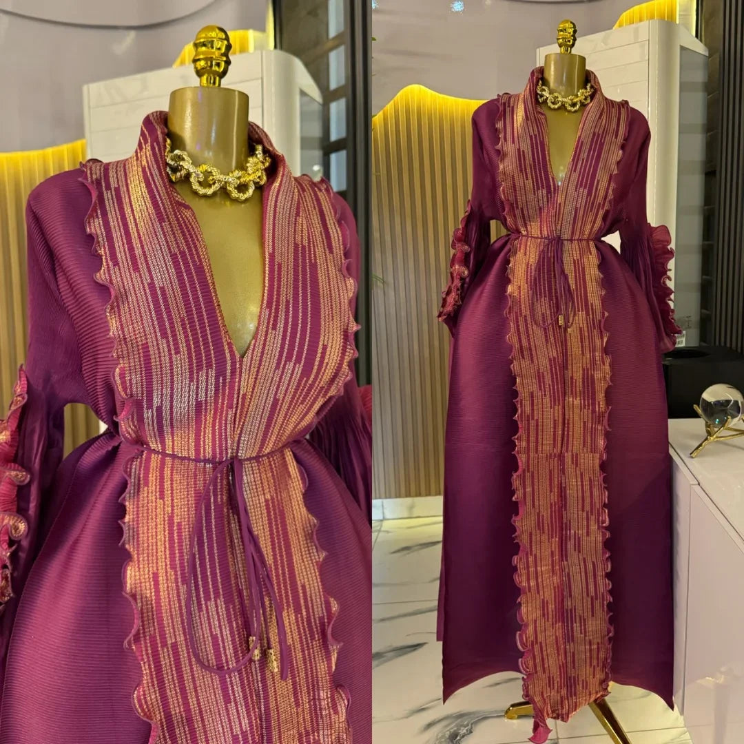 ANLAN High Elasticity Pleated Women'S Dress Loose Ruffles Waist Belt Long Sleeve Elegant Dresses 2025 Autumn New 7AN0136