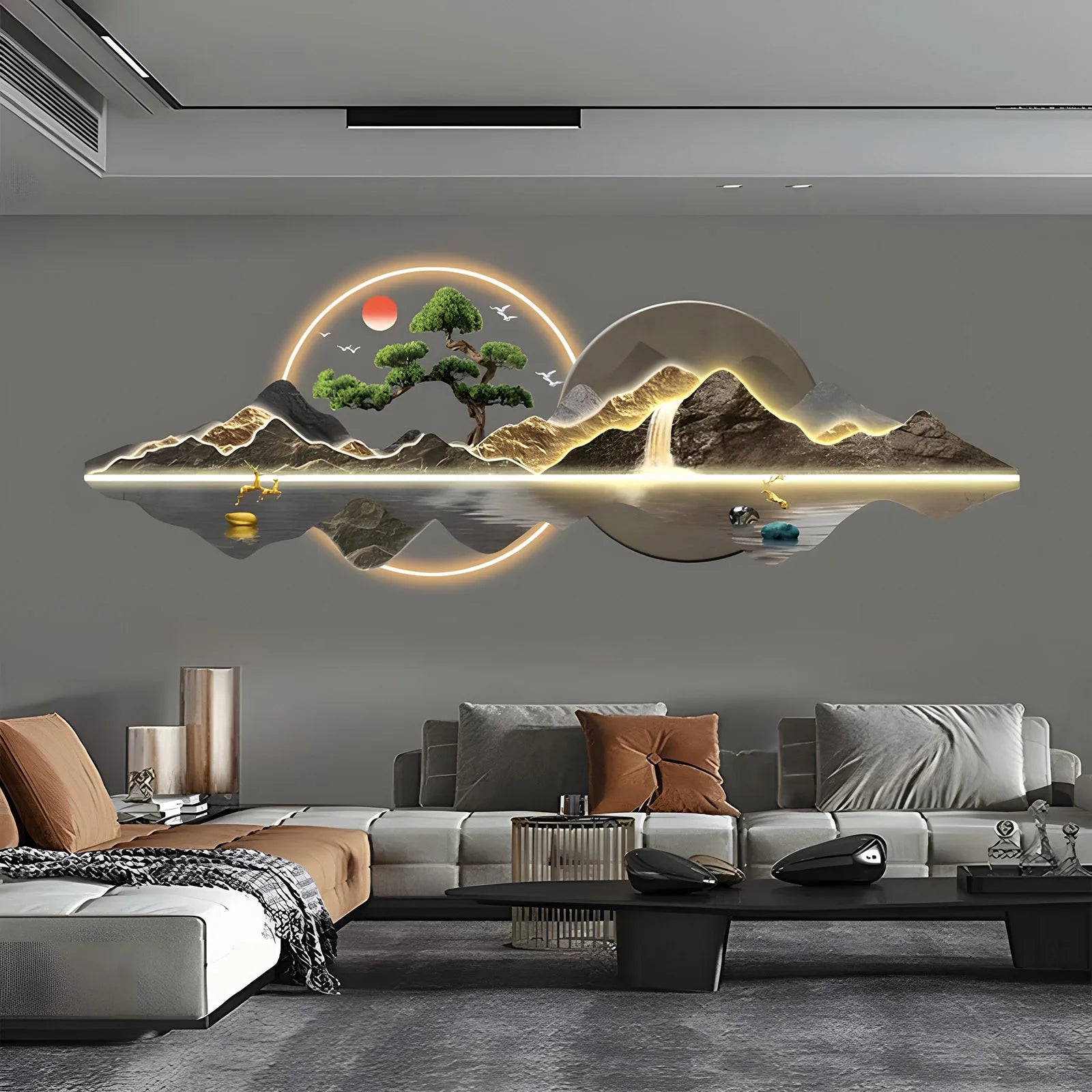 Acrylic Carved LED Light Hanging Painting, New Living Room, Office Sofa, Background Wall Decoration Painting, Rizhao Jinshan
