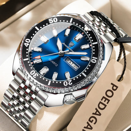 Business Men Watch Date Week Waterproof Luminous Luxury Man Wristwatch Sports Stainless Steel Men'S Quartz Watches Male