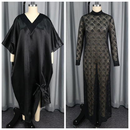 African Dresses Elegant Shiny Bubu Dresses Women Two Pieces Set Lace inside Dress Traditional Africa Clothing Long Loose Dashiki