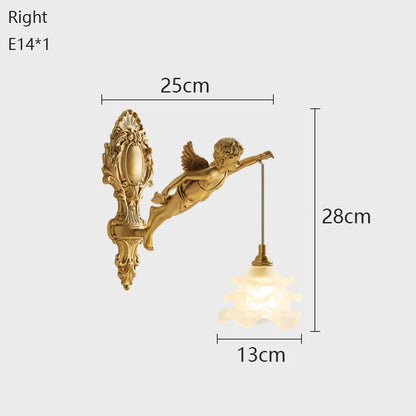 French Vintage Style Copper Angel Pendant-Shaped Crystal Wall Lamp, for Bedroom Bedside and Balcony Area