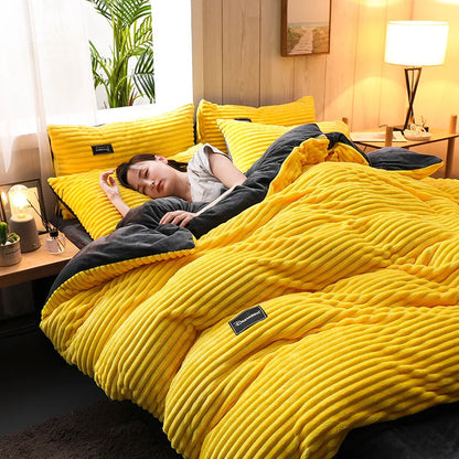 3Pcs Duvet Cover Winter Warm Bedding Sets Double Quilt Cover King Twin Queen Size Bed Thick Flano Coral Fleece with Pillowscase