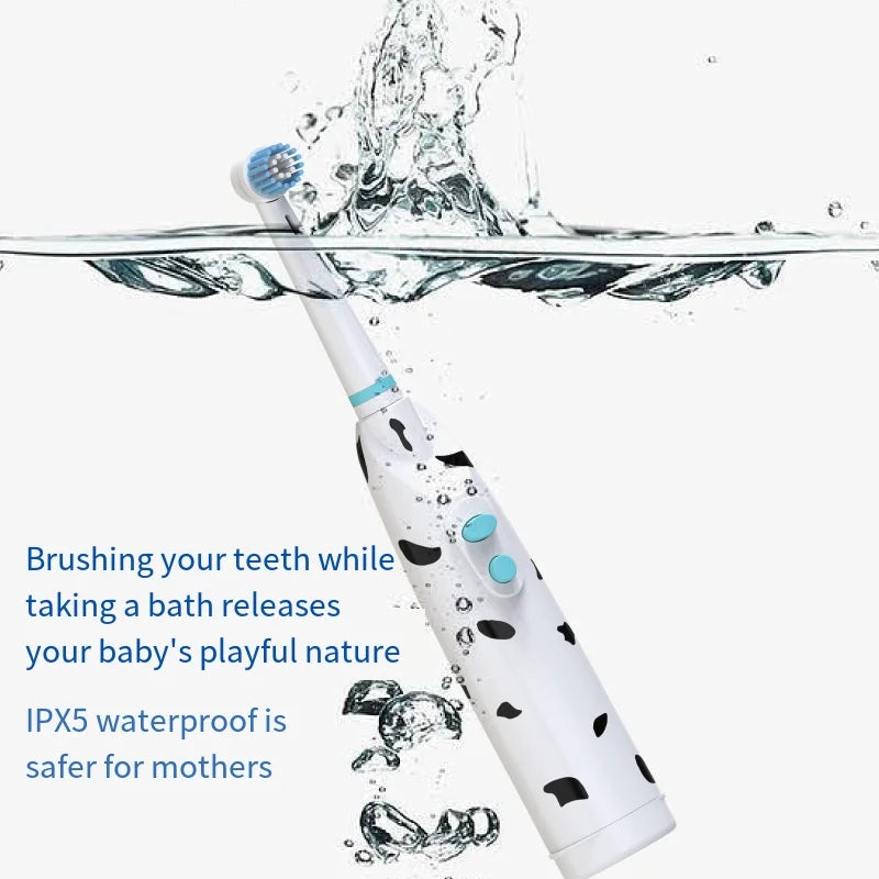 Children'S Electric Toothbrush Kids Baby Spotted Dog Features Dust Cover Cartoon Type Children round Head Battery