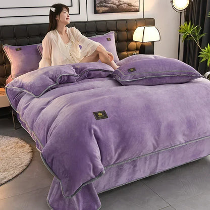 Luxury Milk Fleece Supper Ultra-Thick Bedding Set Queen Size High End Warm Winter Duvet Cover Set Warmth Comforter Bedding Sets