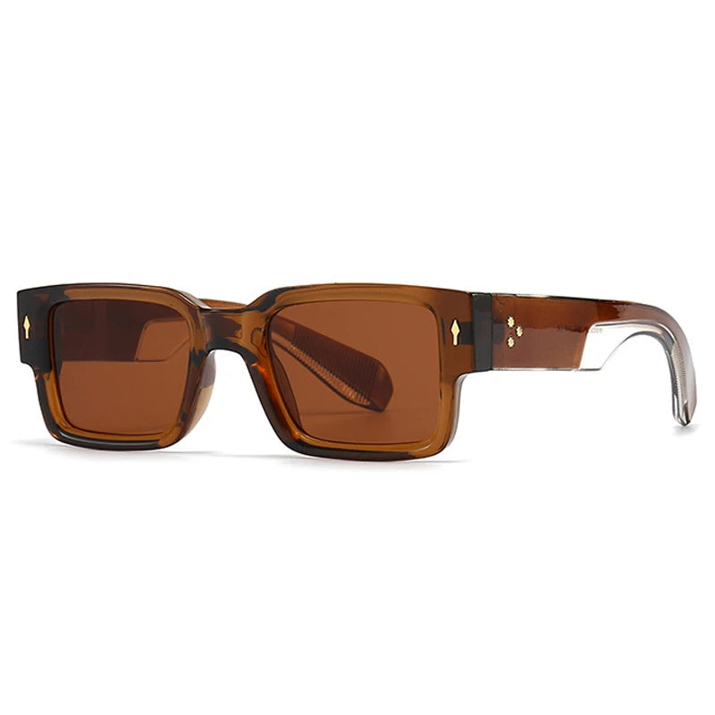 Ins Popular Fashion Square Rivets Men Sunglasses Vintage Punk Gradient Women Trending Dark Green Sun Glasses Shades UV400