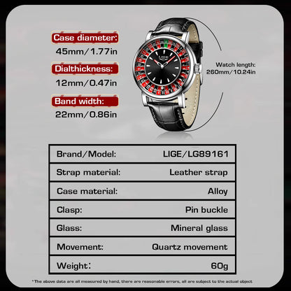 Quartz Man Watch Fashion Luxury Creative Roulette Game Dial Design Leather Casual Life Waterproof Watches for Men Gifts+Box