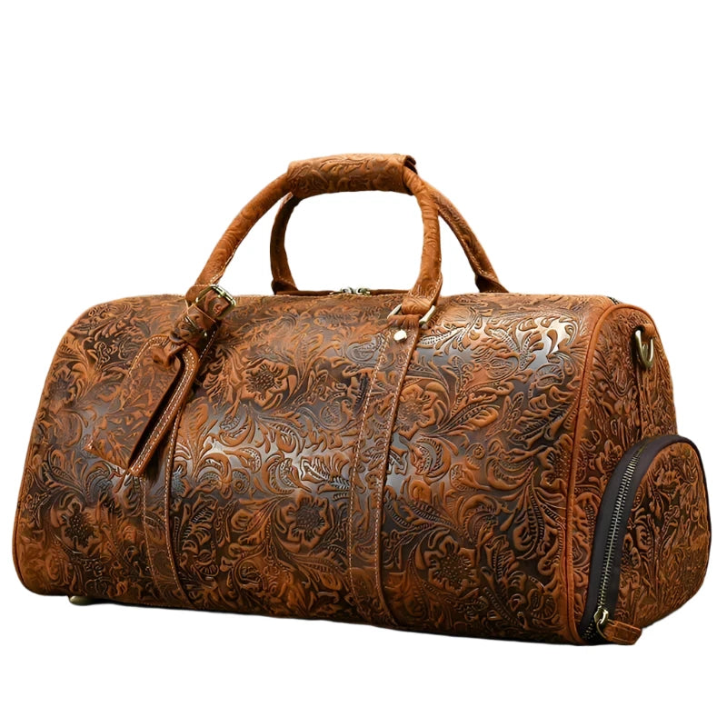 52Cm Vintage Genuine Leather Travel Bag for Men Crazy Horse Leather Travel Duffle Large Shoulder Bag Cowhide Bag Weekend Bag