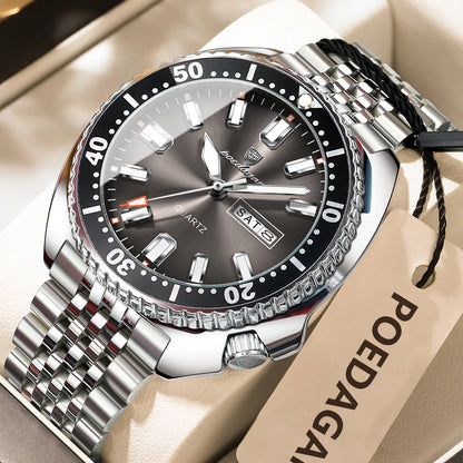 Business Men Watch Date Week Waterproof Luminous Luxury Man Wristwatch Sports Stainless Steel Men'S Quartz Watches Male