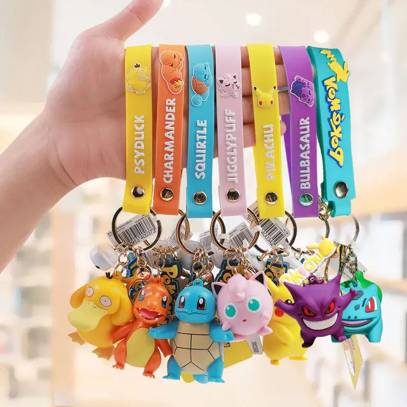 Pokemon Keychain Anime Cartoon Pikachu Creative Key Chain Ornaments Dolls Eevee Psyduck Rowlet for Kids Toys Bag Pendant Gifts