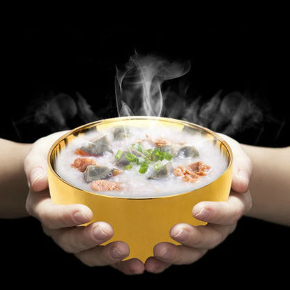 11/14Cmbowl Gold Childrenthick Double-Layer Heat-Prevention Ramen Ice Cream Fruit Soup Noodle 304 Stainless Steel