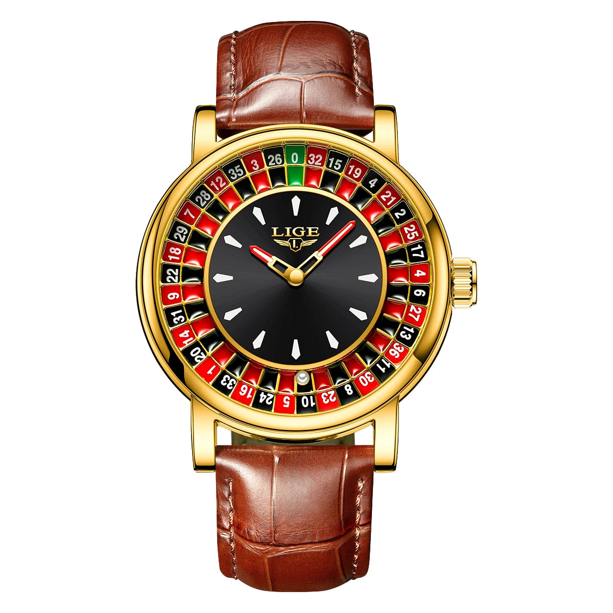 Quartz Man Watch Fashion Luxury Creative Roulette Game Dial Design Leather Casual Life Waterproof Watches for Men Gifts+Box