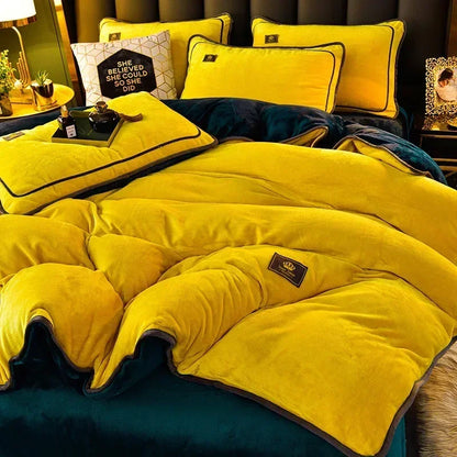 Luxury Milk Fleece Supper Ultra-Thick Bedding Set Queen Size High End Warm Winter Duvet Cover Set Warmth Comforter Bedding Sets