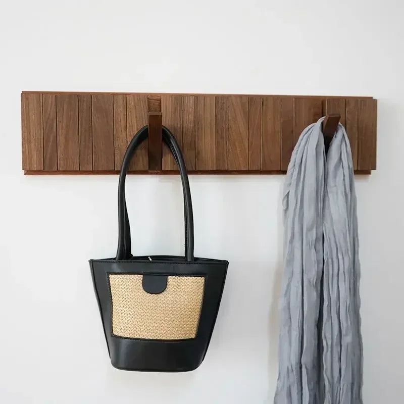 Coat Hat Key Rack Hangers Natural Walnut Texture Wall Clothes Hanger Nordic Solid Wood Manual Wall Decorative Magnetic Foldable
